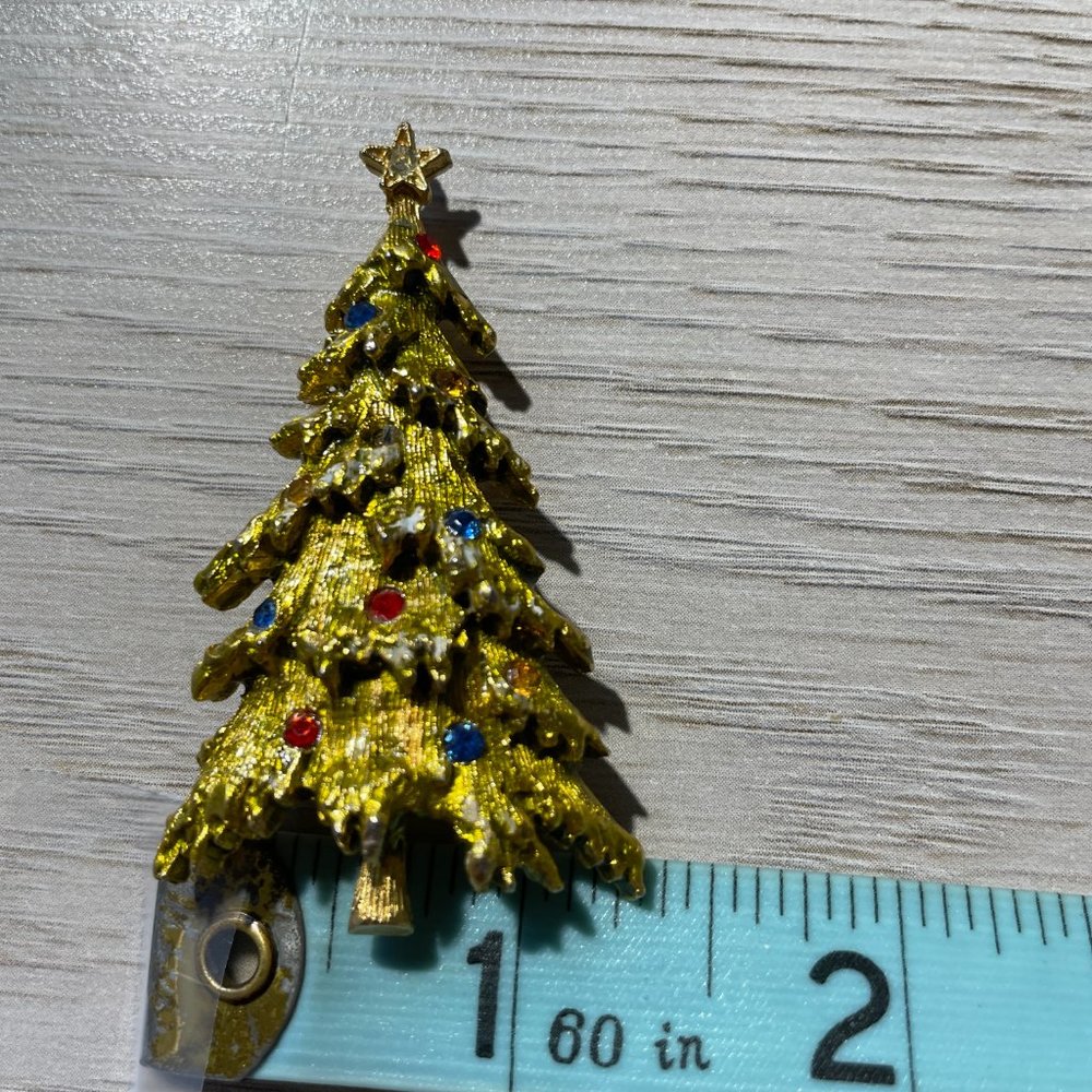 Christmas Tree Pin Signed ART Rhinestone Ornaments - Picture 7 of 8